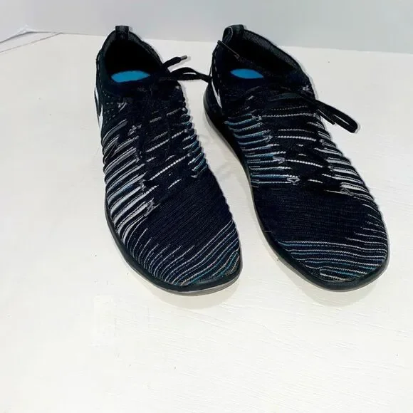 Nike Free Transform Flyknit Black Blue Striped Athletic Gym Shoes Trainers Sz 8 - Picture 3 of 14
